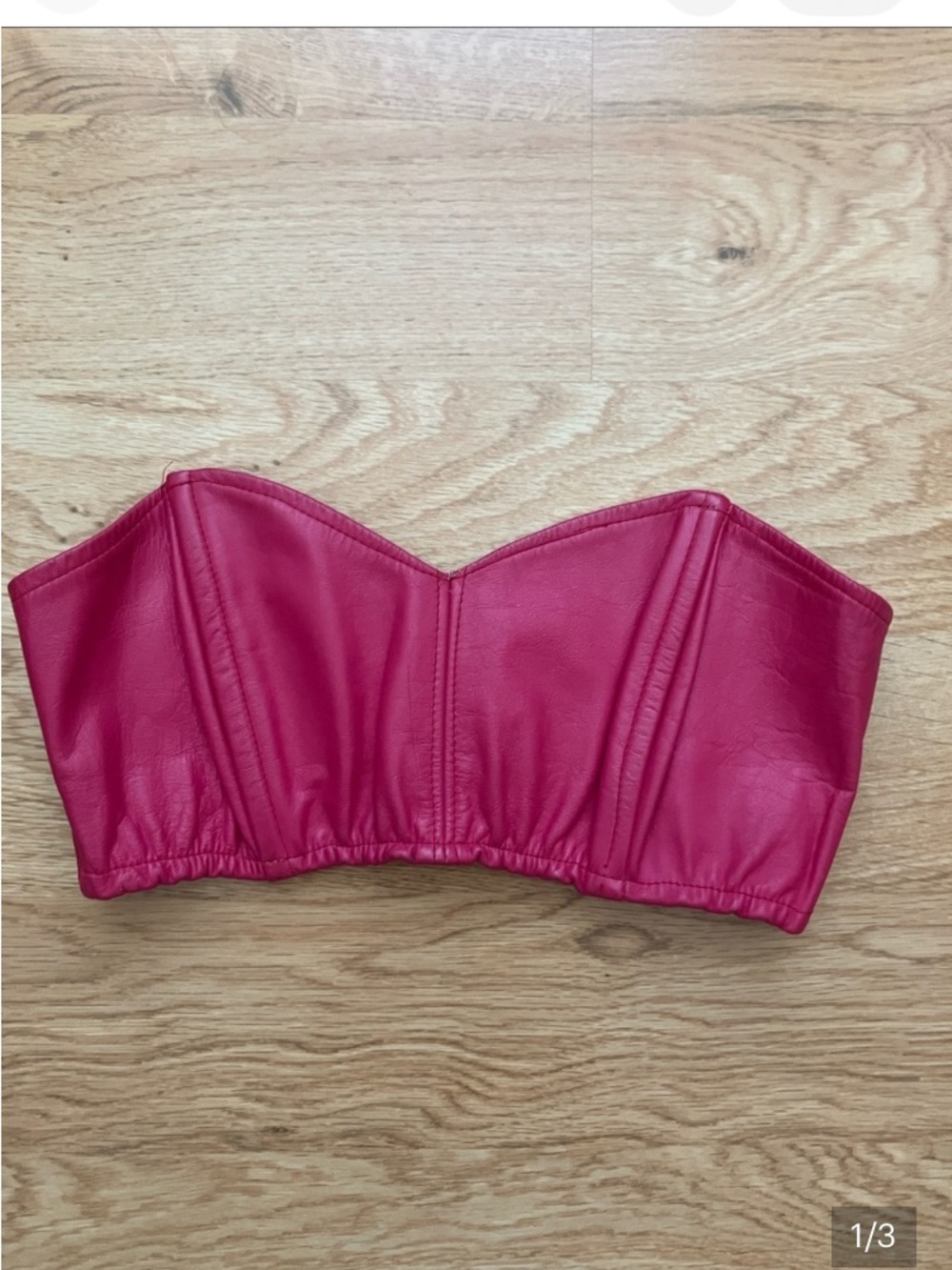 Strapless Leather Bustier Top - Pink. Custom made. Sz XS. Vintage